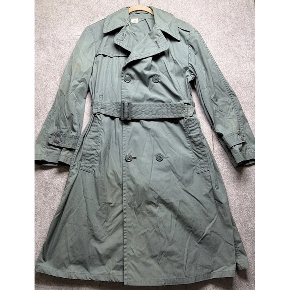 Vintage U.S. Army OG-274 Trench Coat Green Military Raincoat Men's 38 Short